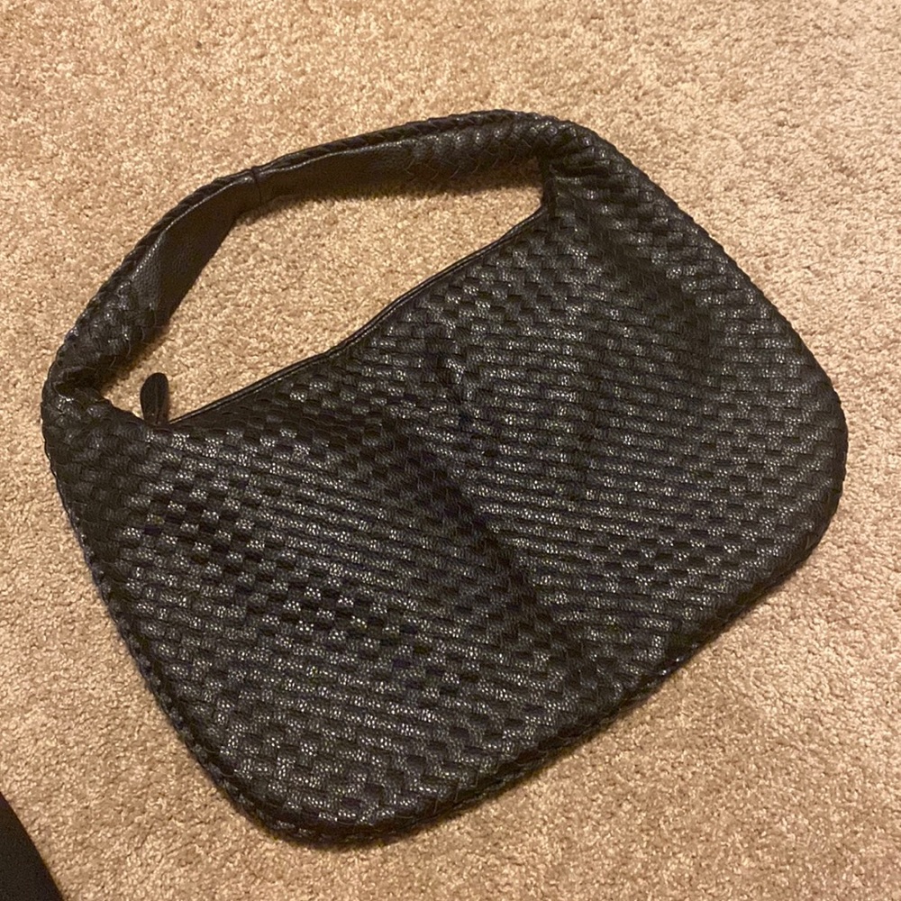 Black Vegan Leather Bottega Style Shoulder Bag